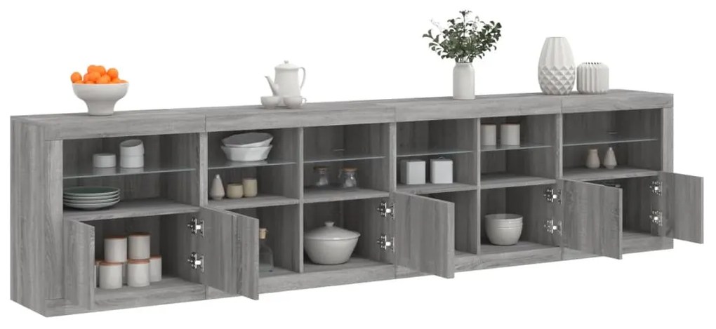 vidaXL Dulap cu lumini LED, gri sonoma, 283x37x67 cm