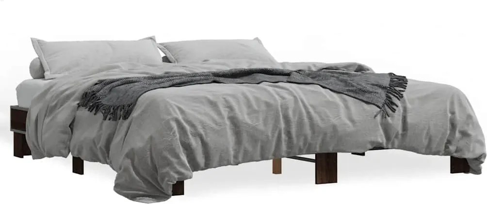 vidaXL Cadru de pat, stejar maro, 200x200 cm, lemn prelucrat și metal