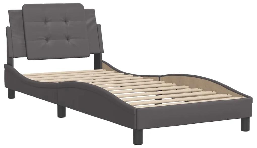 3208152 vidaXL Cadru de pat cu tăblie, gri, 90x190 cm, piele ecologică