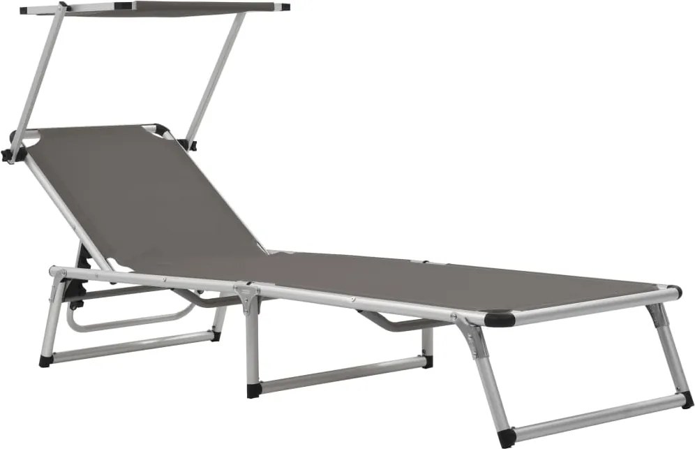 vidaXL Șezlong pliabil cu acoperiș, gri, aluminiu și textilenă