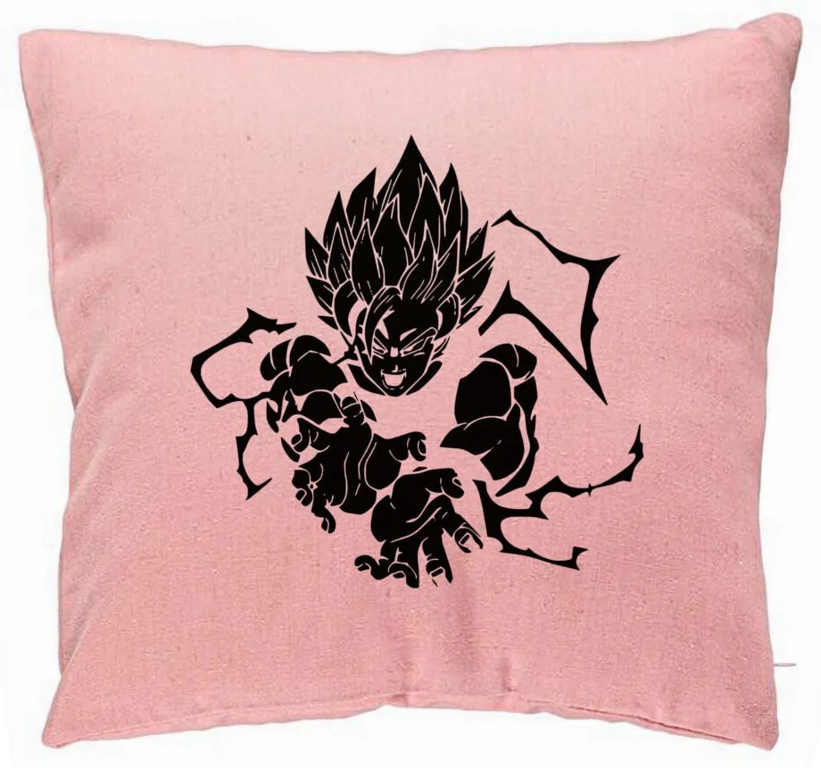 Perna Decorativa cu Dragonball Goku Black, 40x40 cm, Roz, Husa Detasabila, Burduf