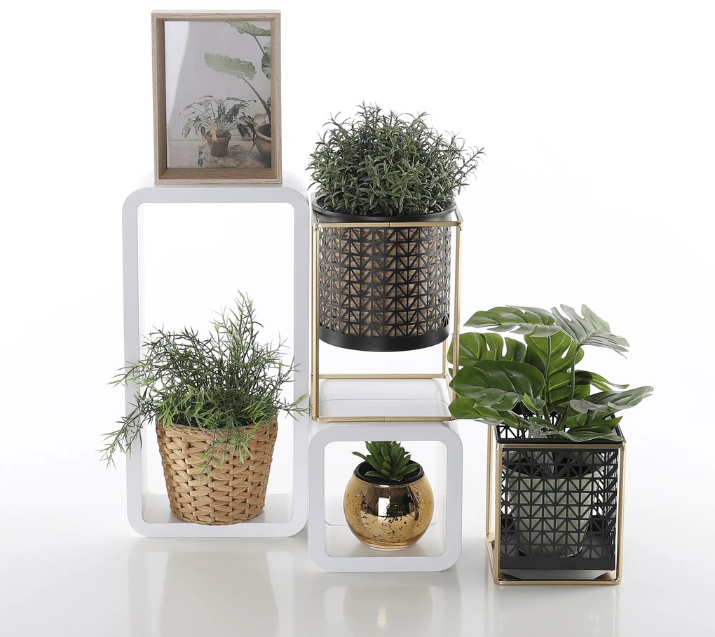 Set 2 suporturi pentru ghivece, pătrat/rotund, negru/auriu, ESME SET