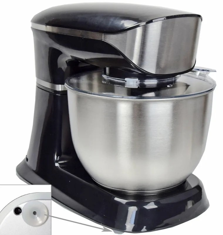 Mixer planetar Royalty Line RL-PKM1900.7, 1900W, 6.5 L, Cupa inox, 6 trepte de viteza + Pulse, Accesorii, Negru
