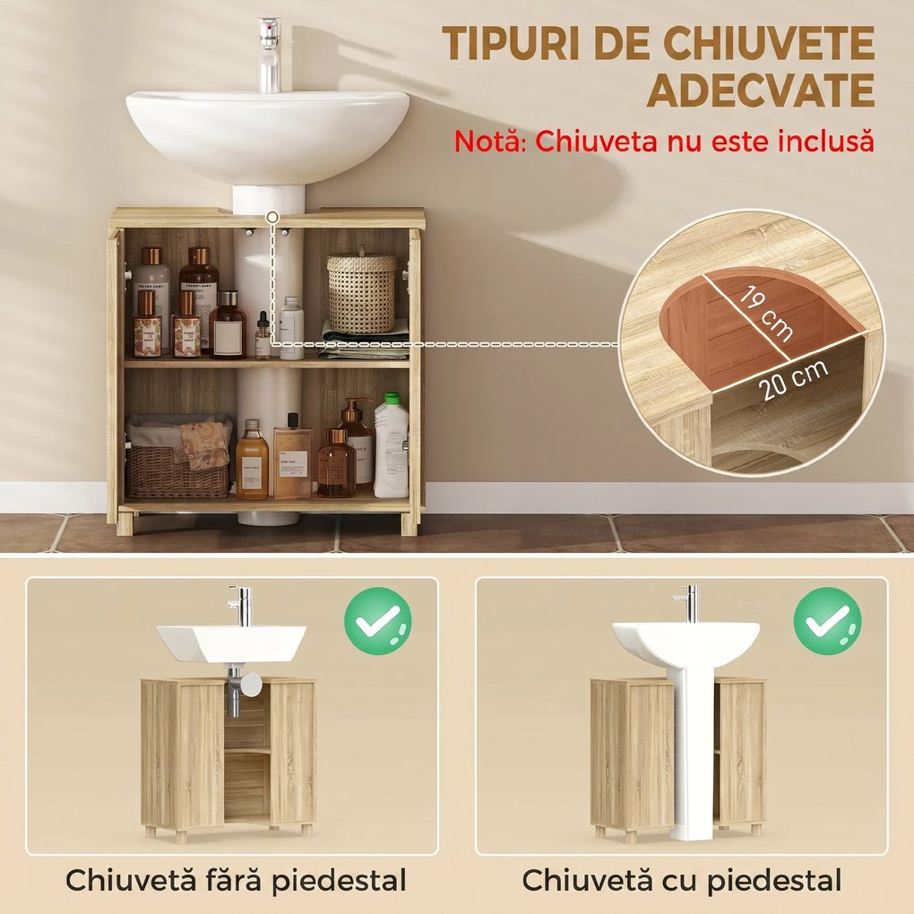 HOMCOM Dulap Sub Lavoar, Baie cu Raft Reglabil, Design Push-to-Open | Aosom Romania