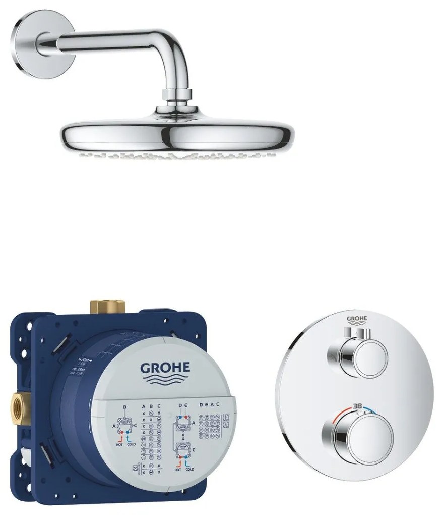 Sistem dus incastrat Grohe Grohtherm Perfect Round Tempesta 210, 1 consumator, crom - 34726000