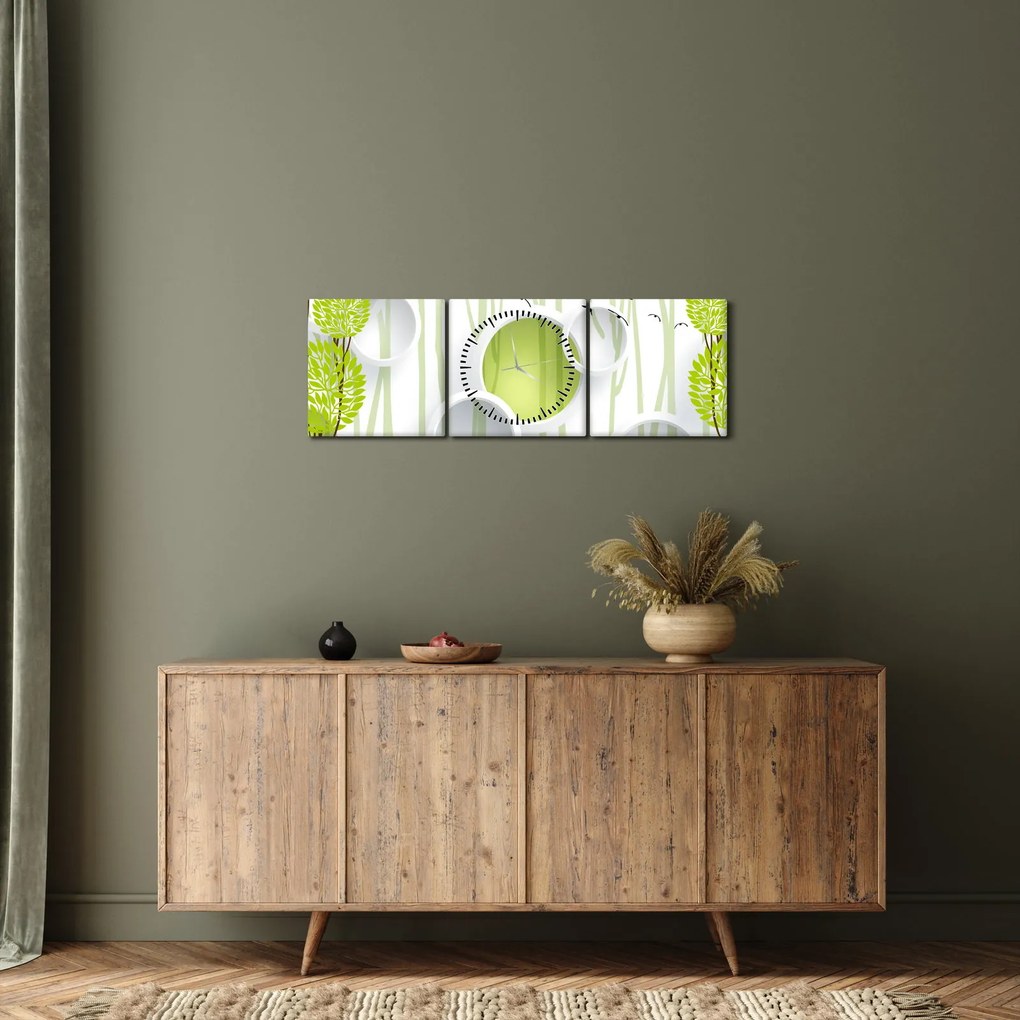 Tablou cu abstracție și copaci (cu ceas) (90x30 cm)