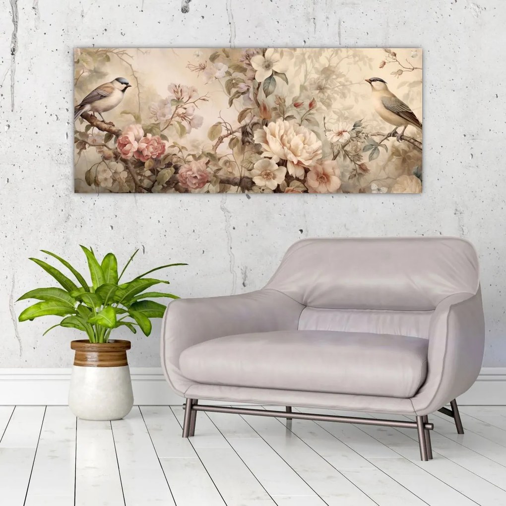 Tablou - Vintage pictura pasăre (120x50 cm)