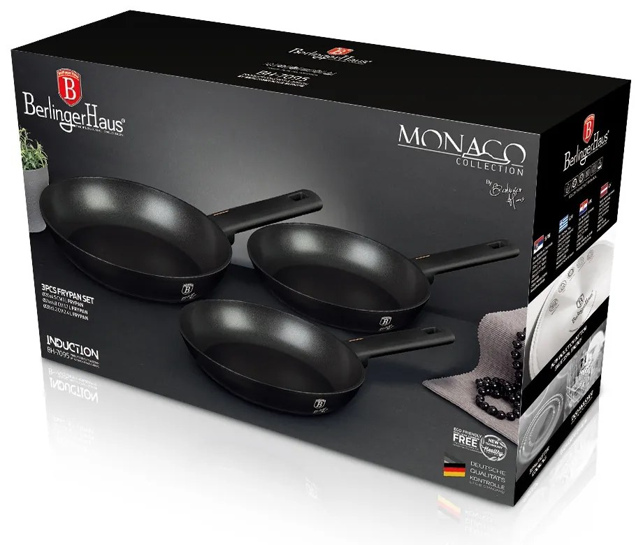 Set de tigai din 3 piese Monaco Berlinger Haus BH 7095, antiaderente, gama premium, design elegant
