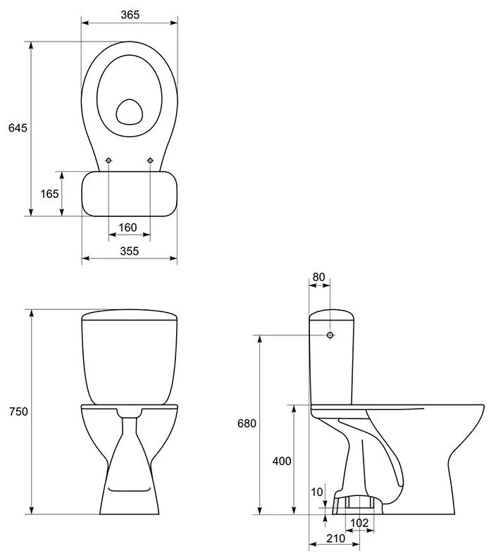 Set vas wc cu rezervor si capac duroplast, evacuare verticala, Cersanit President verticala