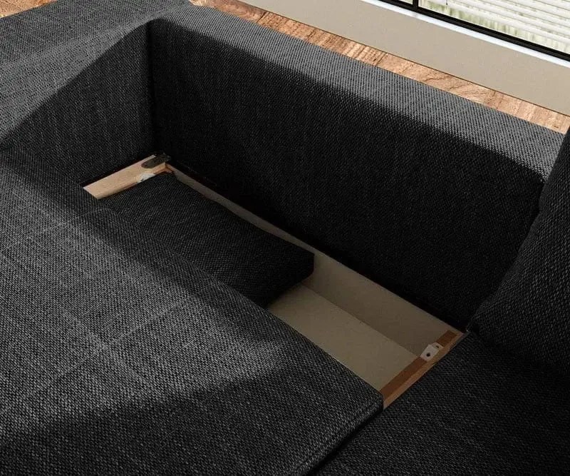 Canapea extensibilă dumonde cu ladă de depozitare si sezut confortabil din spuma high-density, Marbela Magma Black XXL 295x100 cm