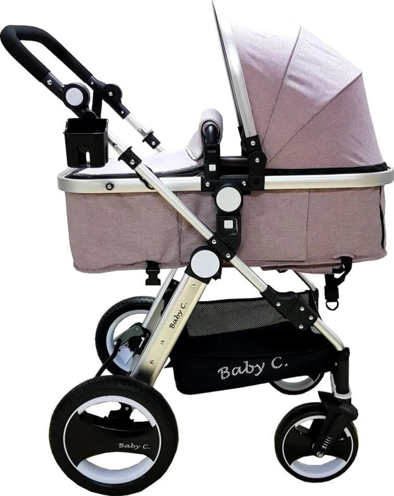 Carucior nou nascuti 2 in 1 Baby Care™ PRO S535, Cadru Aluminiu, roti din cauciuc plin,landou reversibil, Spatar reglabil in 3 trepte, Gri