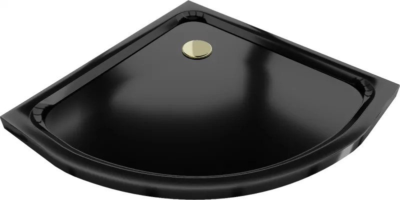 Mexen Flat broască semirotundă slim 100 x 100 cm, negru, sifon auriu - 41701010G