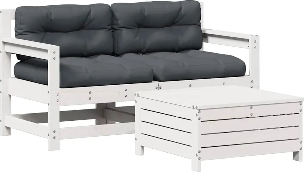 vidaXL Set mobilier de grădină cu perne, 3 piese, alb, lemn masiv pin