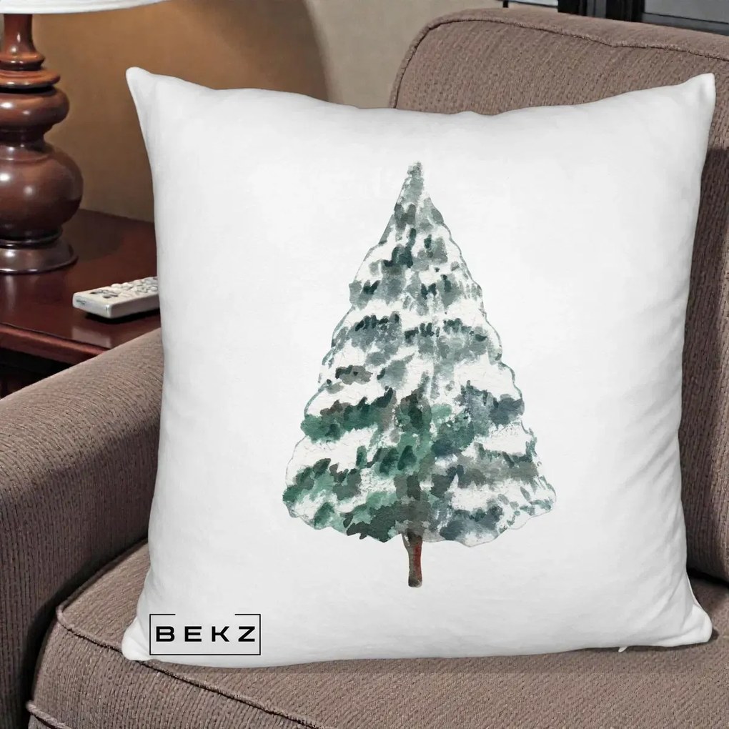 Perna Decorativa Fluffy cu tematica de Craciun, Brad 2, 40x40 cm, Alb Pufos, Husa Detasabila, Perna Inclusa, BEKZ®