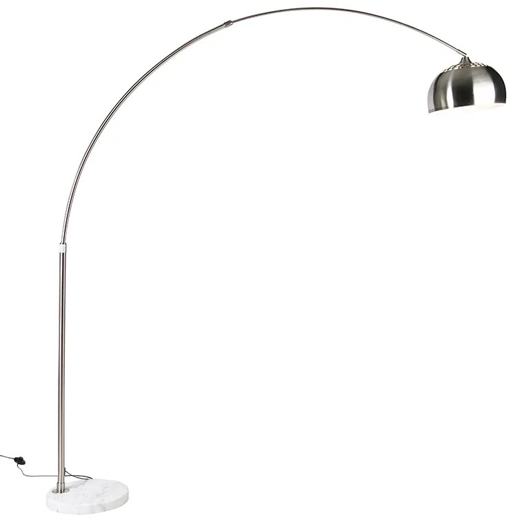 Lampa cu arc din oțel cu bază din marmură albă cu abajur din oțel - XXL