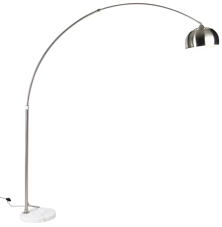 Lampă de podea cu arc din oțel cu bază din marmură albă cu abajur din oțel - Arc XXL