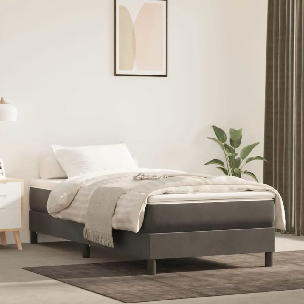 Cadru de pat box spring, gri închis, 100x200 cm, catifea