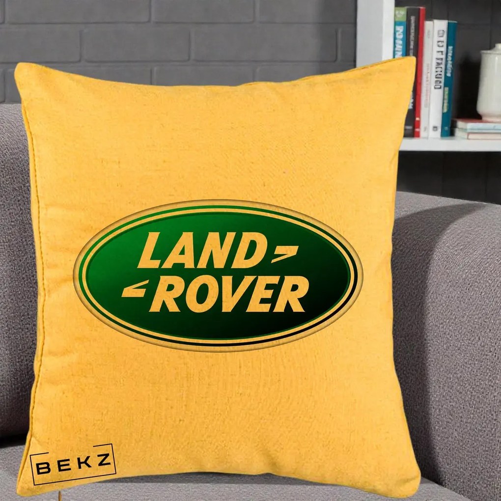 Perna Personalizata cu emblema Land Rover, 40x40 cm, Galben, Husa Detasabila, Perna Inclusa, BEKZ®