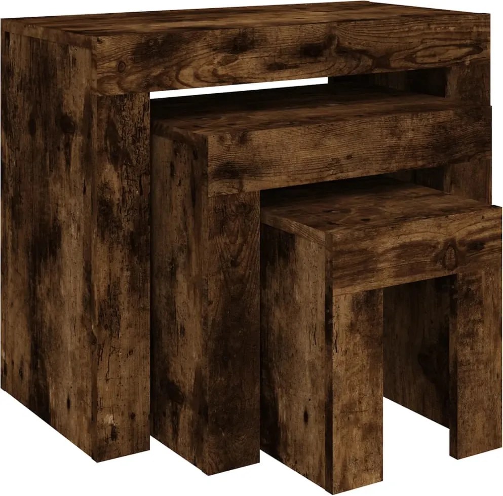 vidaXL Mese suprapuse de cafea, 3 buc, stejar afumat, lemn prelucrat