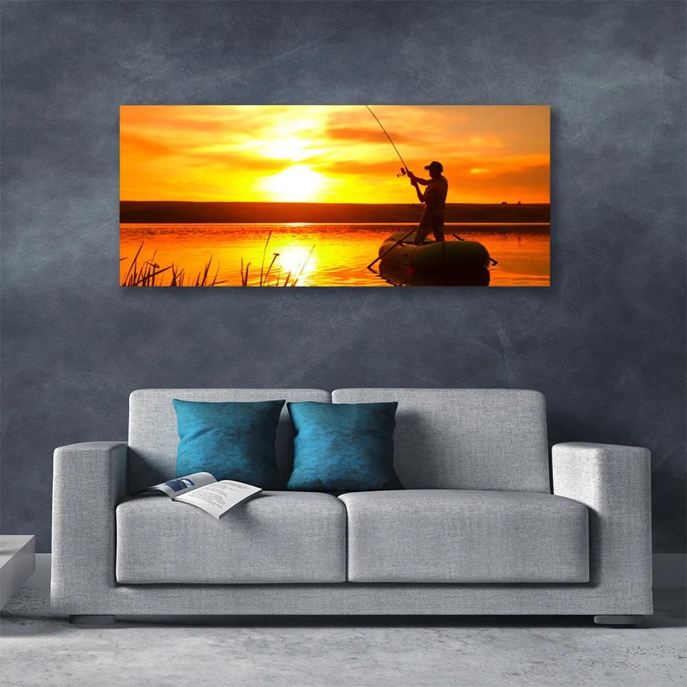 Tablou pe panza canvas Sea Sun Fisherman Peisaj galben