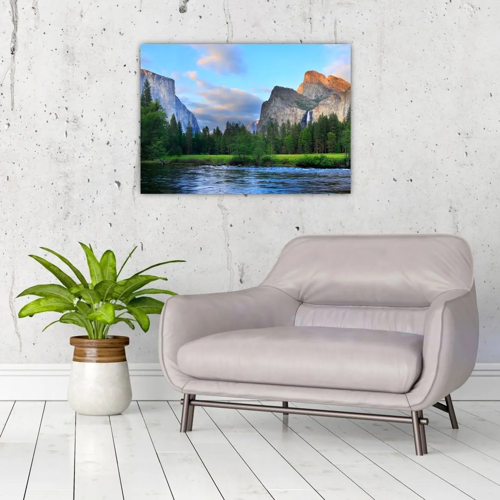 Tablou pe sticlă cu peisaj montan sălbatic (70x50 cm)