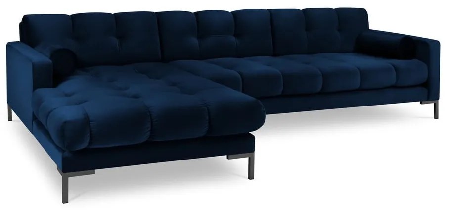 Colțar din catifea cu extensie pe partea stângă Cosmopolitan Design Bali, albastru închis