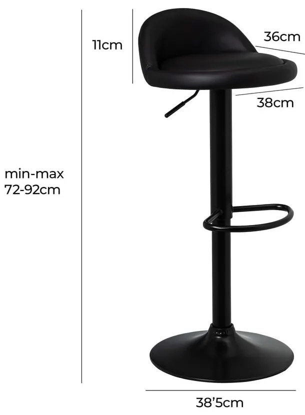 Scaune de bar negre cu înălțime ajustabilă 2 buc. din imitație de piele (înălțime șezut 72 cm) – Casa Selección