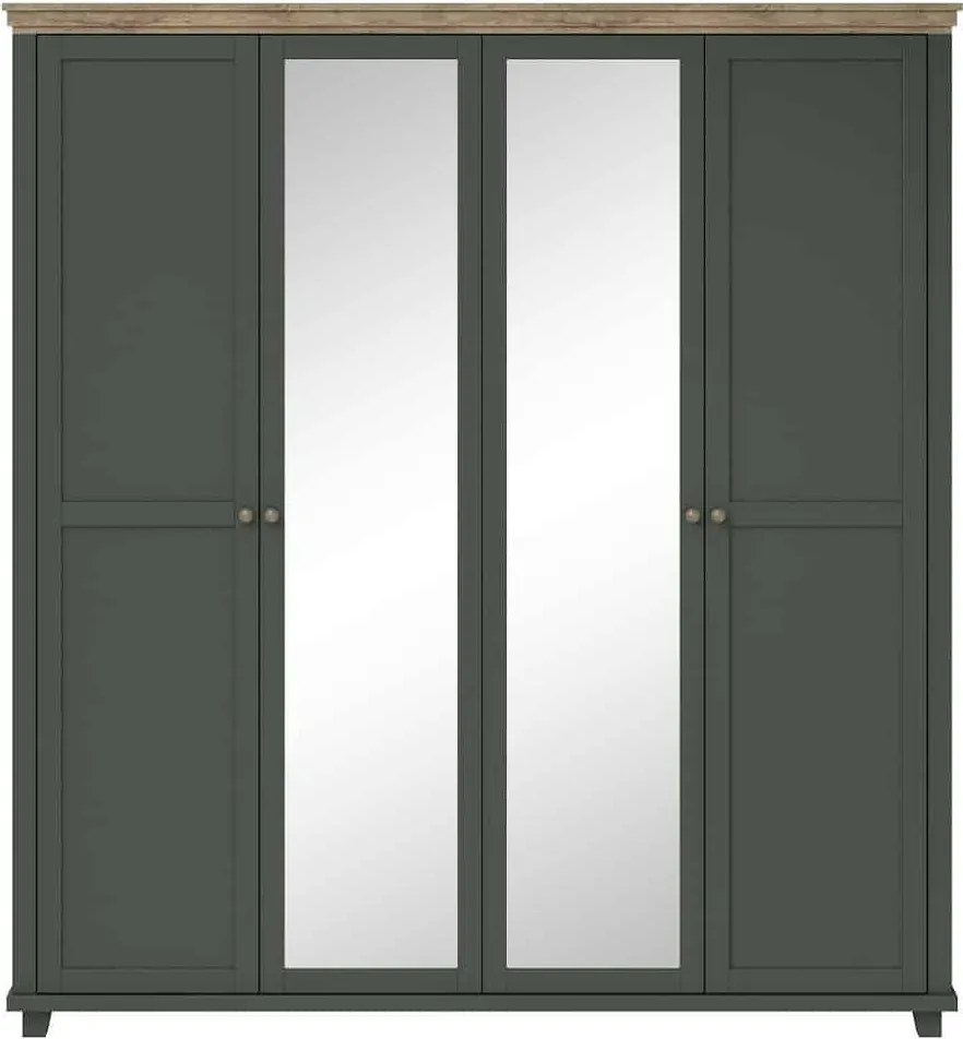 Dulap lemn masiv Jardon 4 Usi Cu Oglinda Grafit, 200 × 62 × 216 cm