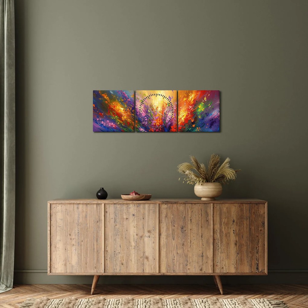 Tablou - Abstracție de flori (cu ceas) (90x30 cm)