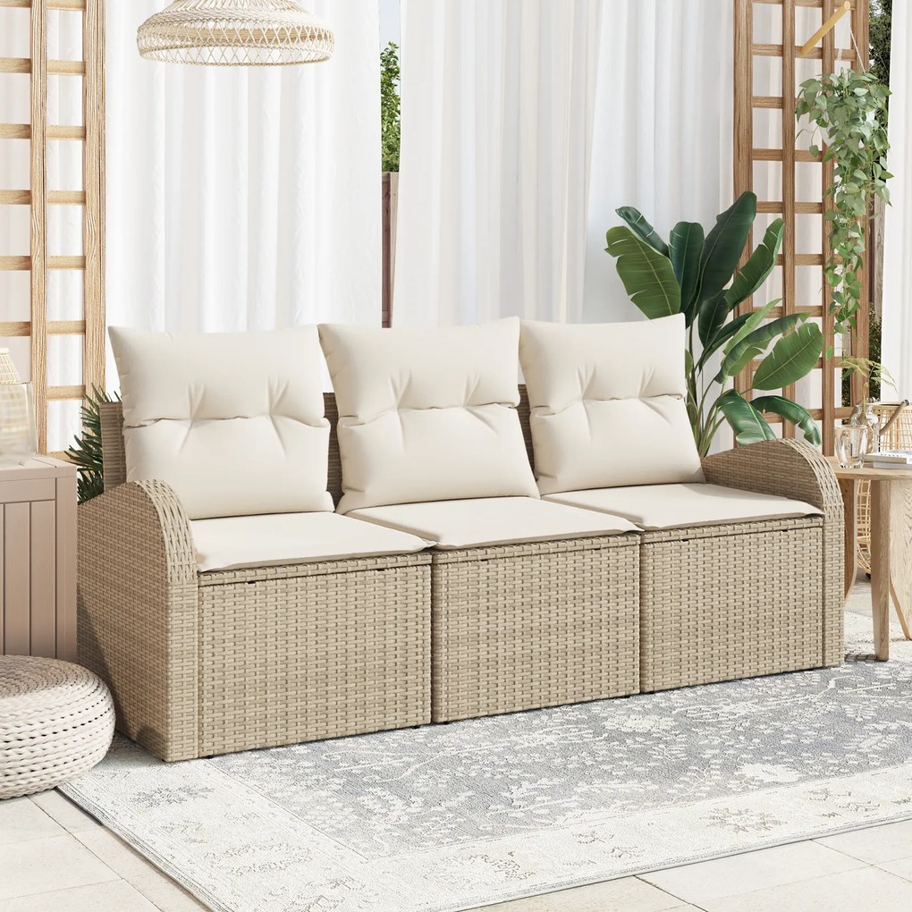 vidaXL Set de canapele pentru grădină cu pernă 3 pcs Bej Rattan poli