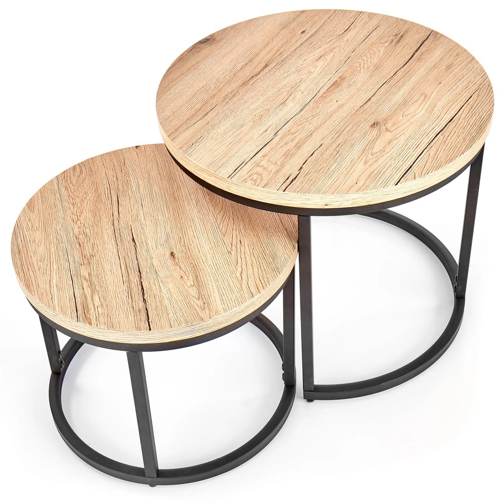 Set 2 buc. măsuțe de cafea Ozell (stejar san remo + negru). 1039434