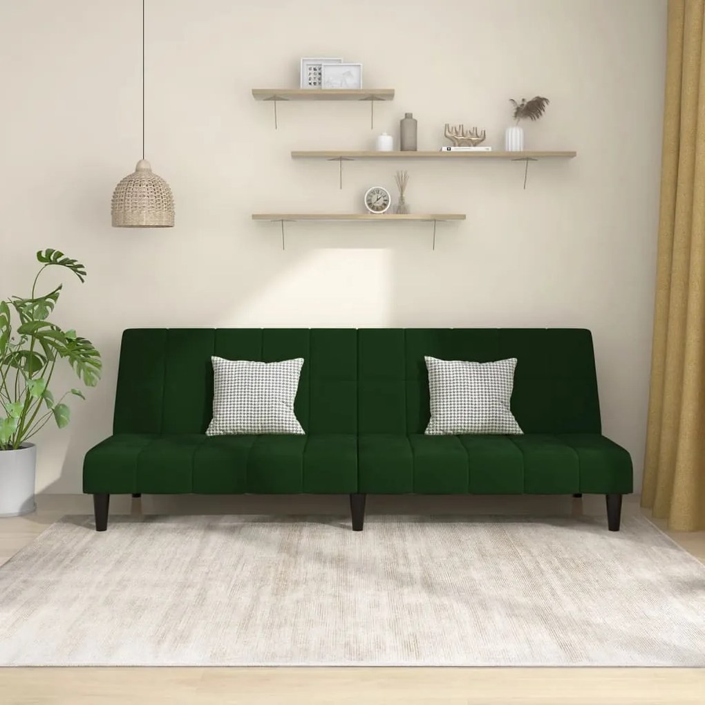 337504 vidaXL Canapea extensibilă cu 2 locuri, verde închis, catifea
