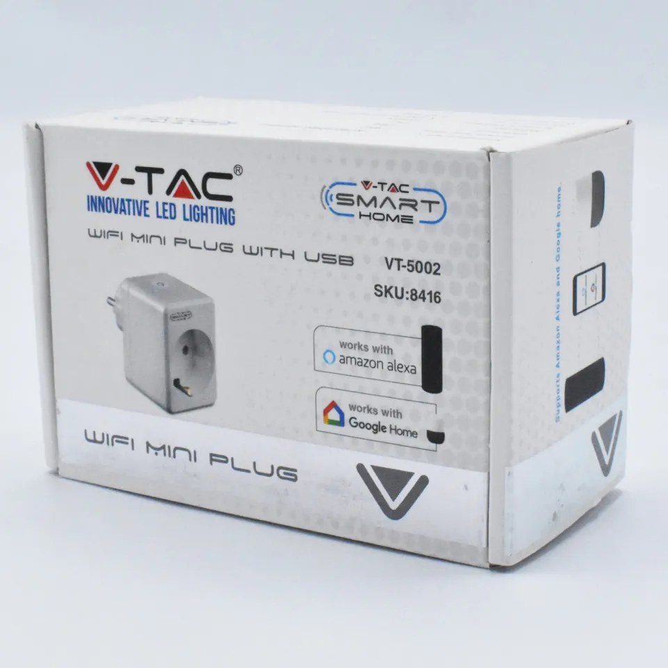 Stecher inteligent wiFi mini cu port USB, 2200W, max 10A, 2.4G WIFI, V-TAC