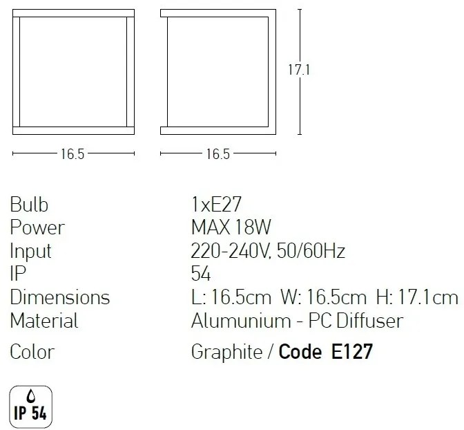 Aplica de perete pentru iluminat exterior, IP54 Tuts grafit