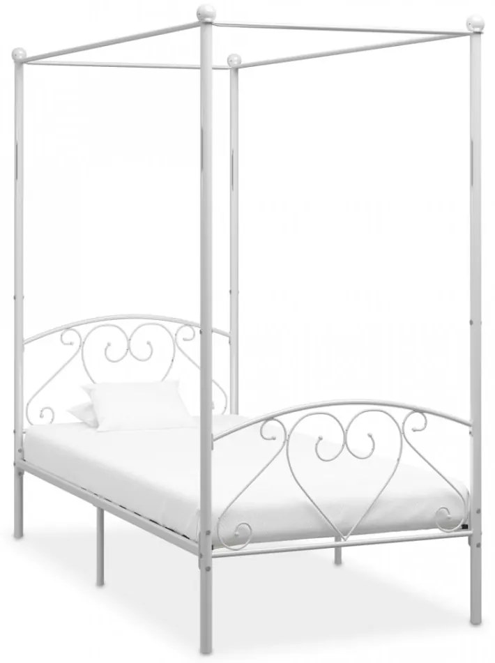 Cadru de pat cu baldachin, alb, 90 x 200 cm, metal