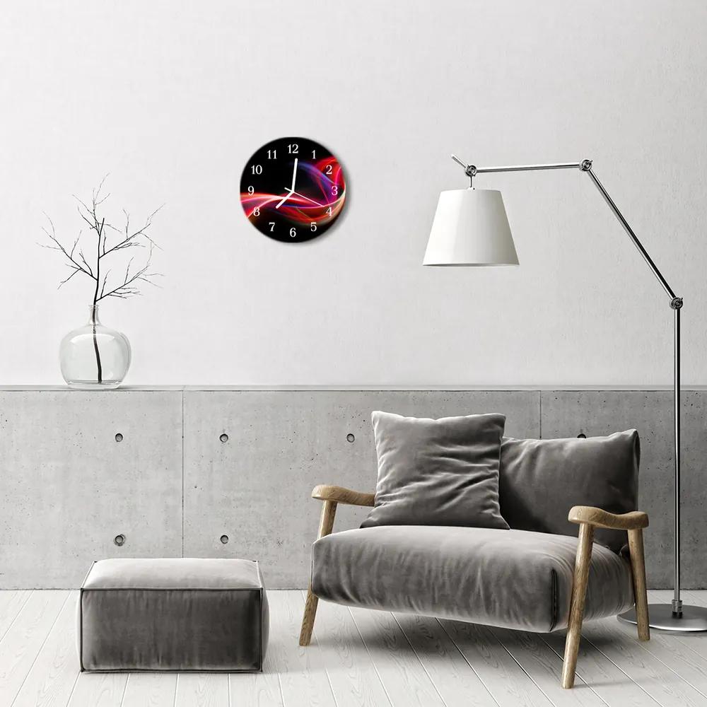 Ceas de perete din sticla rotund Abstract Lines Art Negru, Rosu
