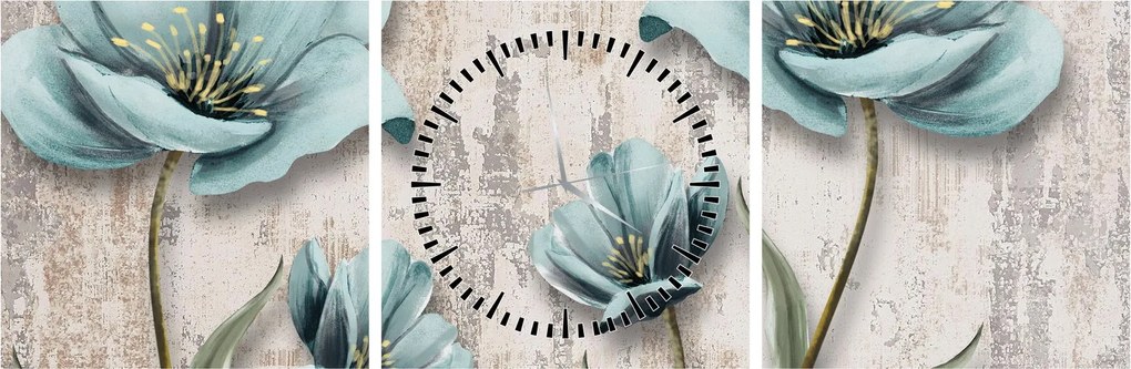 Tablou - Flori texturate (cu ceas) (90x30 cm)