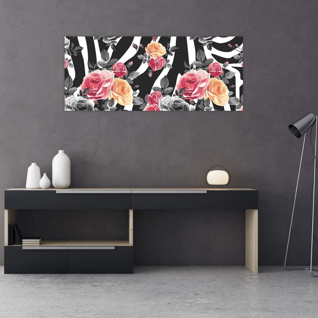 Tablou cu trandafiri înfloriți (120x50 cm)