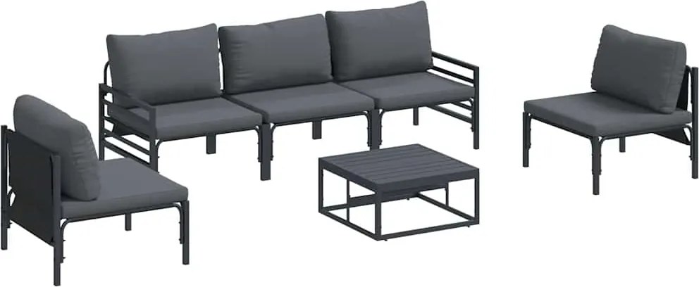 vidaXL Set de canapele pentru grădină cu pernă 6 pcs Negru Oțel