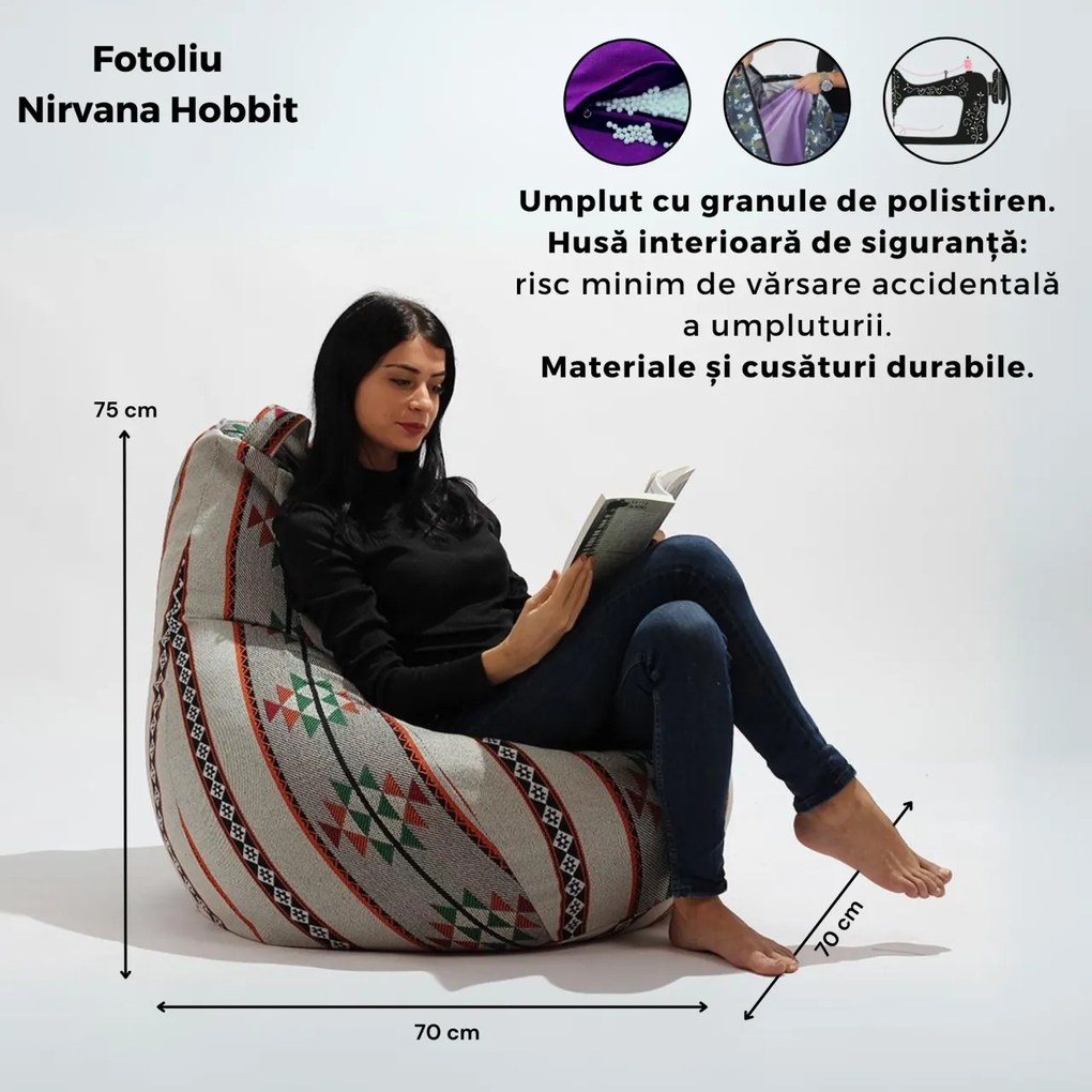 Fotoliu puf copii, Nirvana Hobbit Pufrelax, Material Impermeabil, imprimeu cu pisici - Cattitude