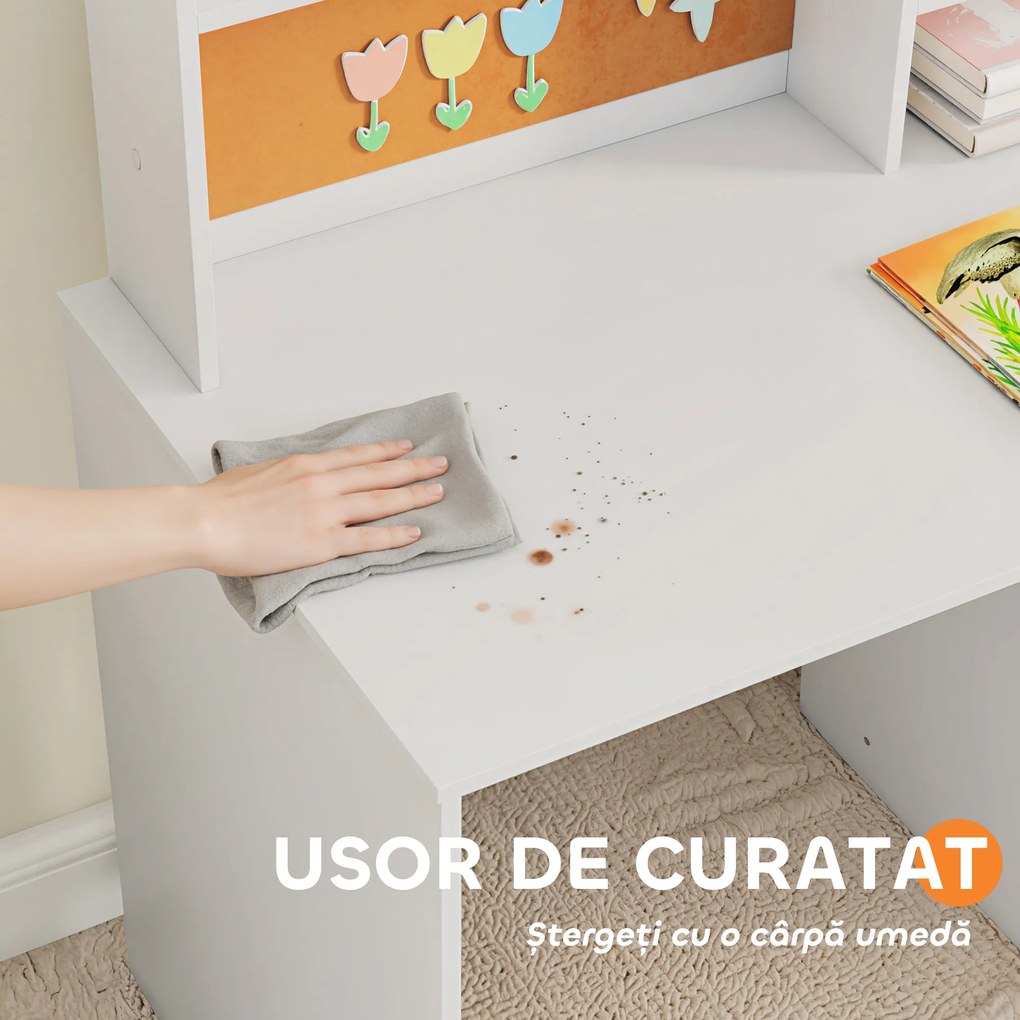 AIYAPLAY Birou pentru copii cu rafturi, dulap, sertar și scaun, alb | Aosom Romania