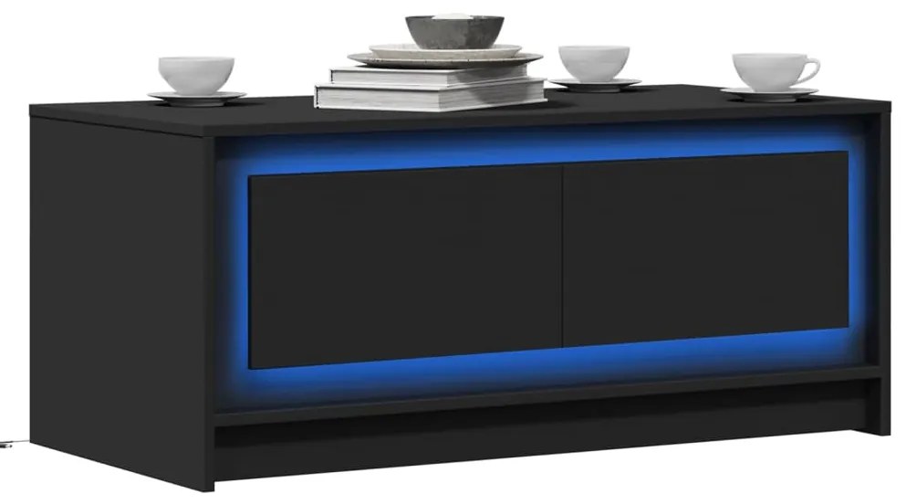 vidaXL Măsuță de cafea cu lumini LED, negru, lemn prelucrat