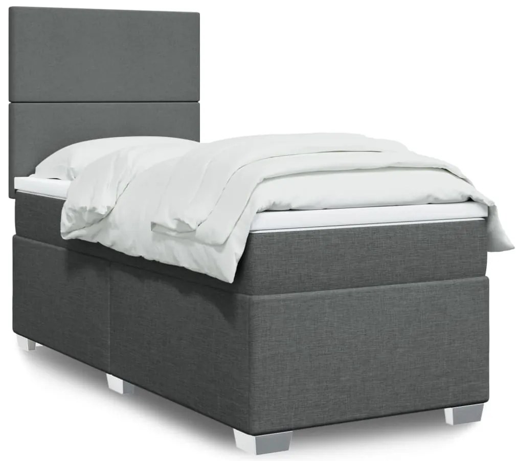 vidaXL Pat box spring cu saltea, gri închis, 90x200 cm, textil