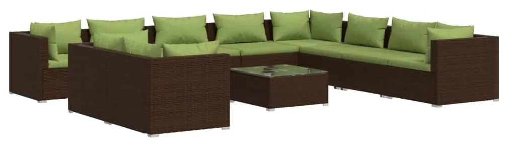 3102524 vidaXL Set mobilier de grădină cu perne, 11 piese, maro, poliratan