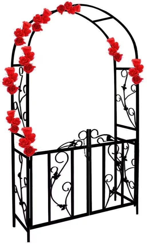 Arcadă pentru trandafiri ROMANCE cu poartă, 225x115x37cm, negru Gardebruk