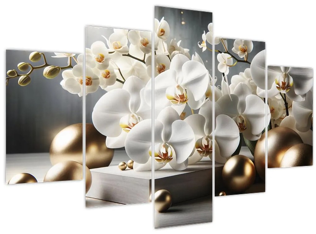 Tablou - Orhidee și bile aurii (150x105 cm)