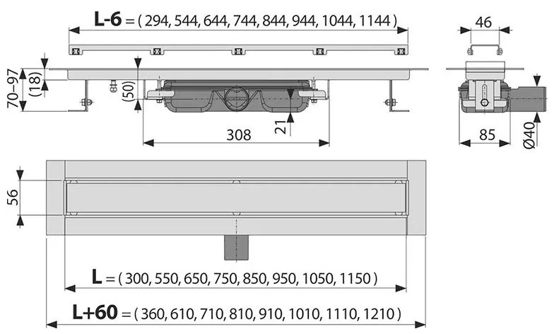 Set rigola de dus cu capac faiantabil, AlcaPlast, APZ115 MARBLE LOW 65 cm