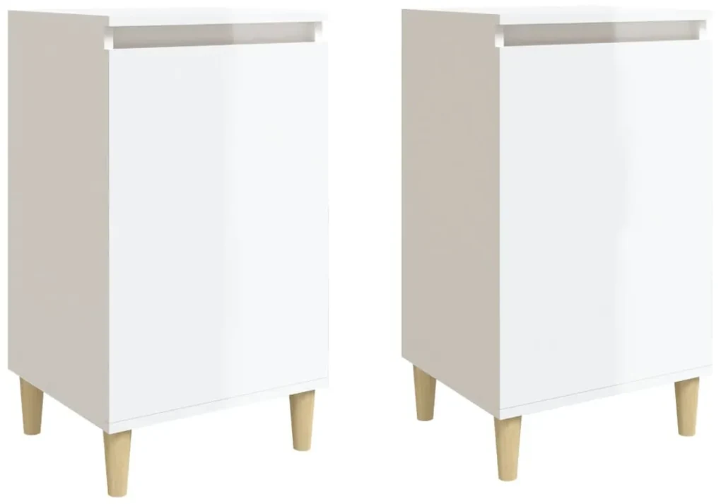 819633 vidaXL Noptiere, 2 buc., alb extralucios, 40x35x70 cm, lemn prelucrat