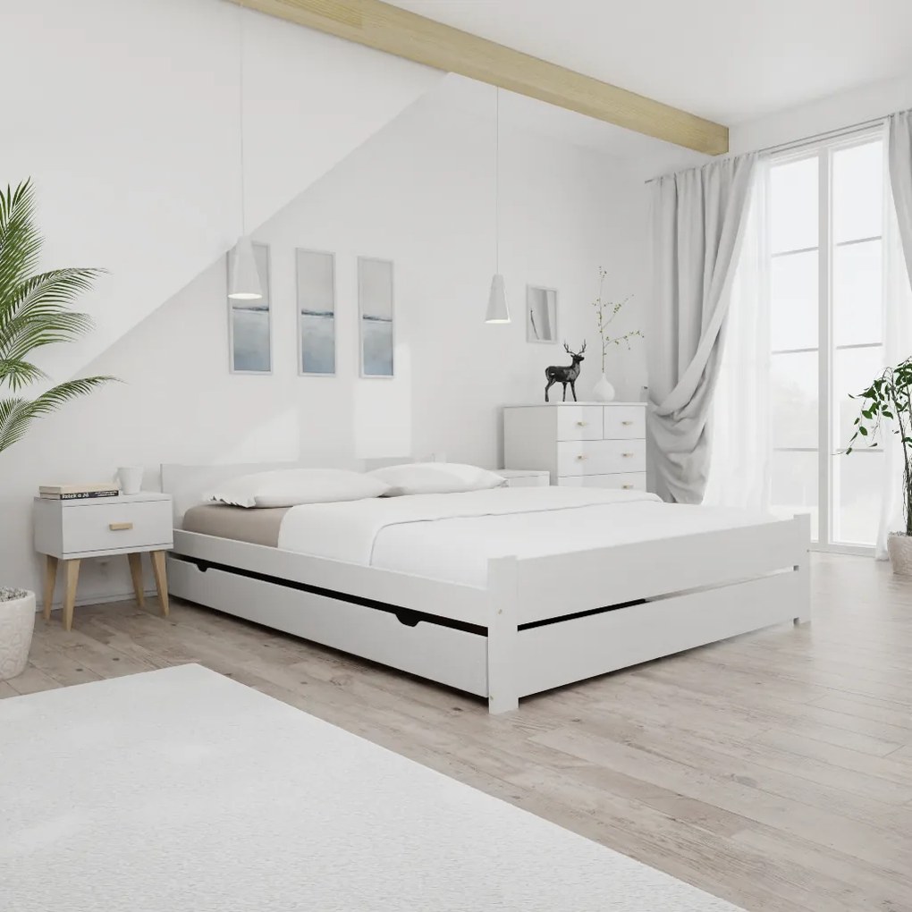 Pat dublu Culoare alb, IKAROS DOUBLE 160 x 200 cm Saltele: Cu saltele Sommera 18 cm, Somiera pat: Cu lamele curbate