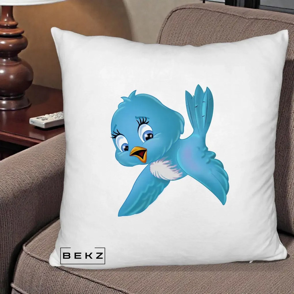 Perna Decorativa Pui de Pasare Albastru, 40x40 cm, Alb Pufos, Husa Detasabila, Perna Inclusa, BEKZ®